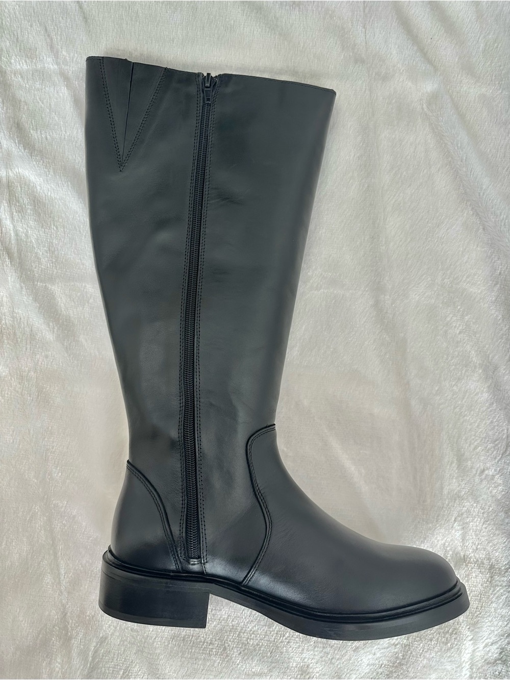 Anthropologie Tall Black Genuine Leather Ridding Boots Full Zip EU 39 Wide Calf - Picture 8 of 16